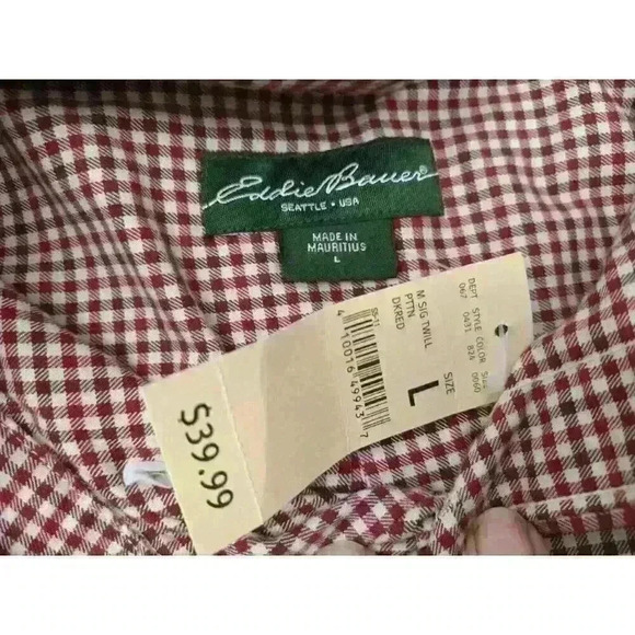 Eddie Bauer Flannel Shirt Mens L Dark Red Classic Fit Check Plaid Twill Cotton - Picture 4 of 10